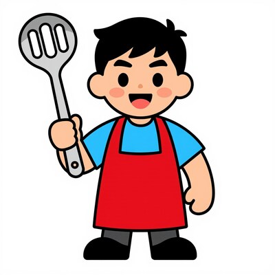 Cartoon boy chef with spatula