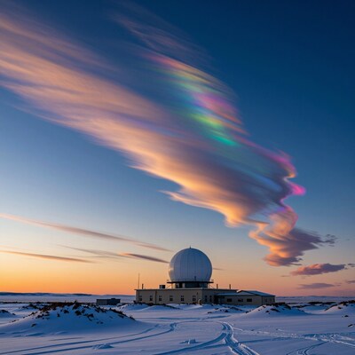 Iridescent Cloud Over Arctic Observatory
