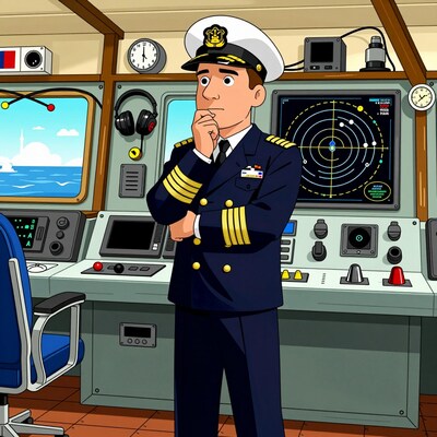 Ship Captain Thinking on Bridge