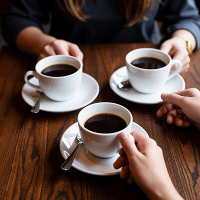 Three People Drinking Coffee
