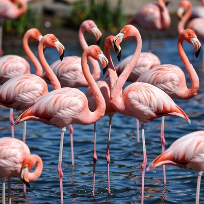 Flock of Pink Flamingos