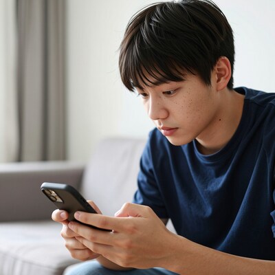Young Asian man using smartphone