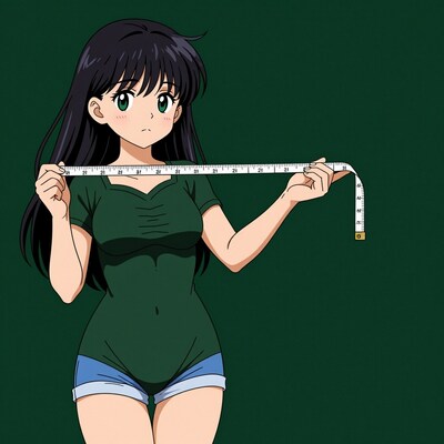 Anime girl measuring bust