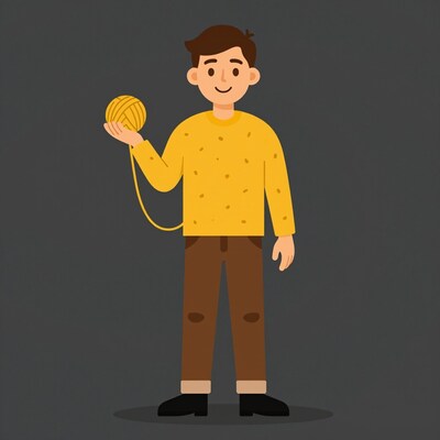 Man holding yarn ball