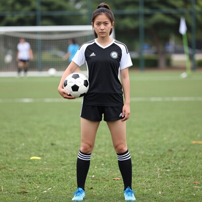 Young Asian girl soccer player