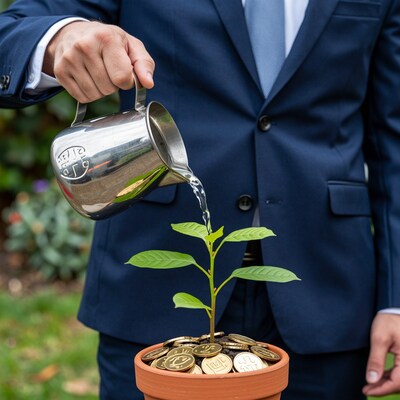 Man Watering Money Plant