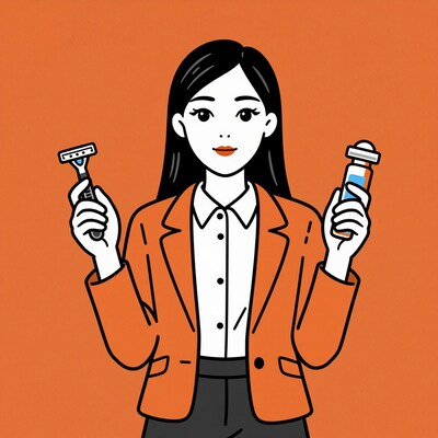 Woman holding razor and shaving cream