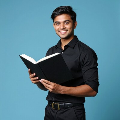 Indian man reading book
