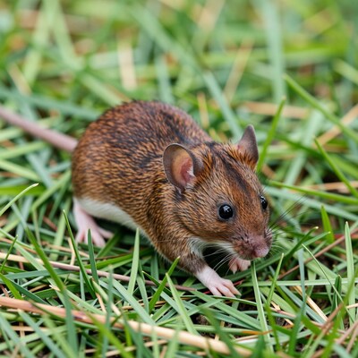 Brown Mouse in Grass