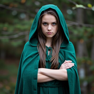 Woman in Green Hooded Cloak