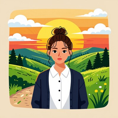 Woman at Sunset Landscape