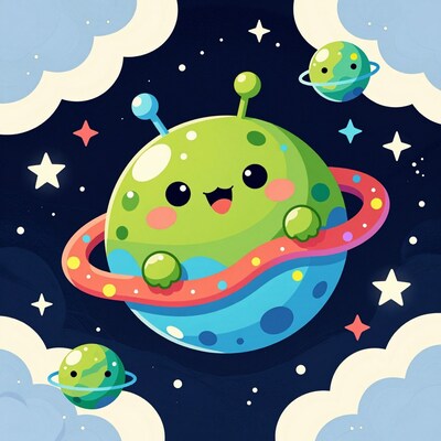 Cute Alien Planet Cartoon