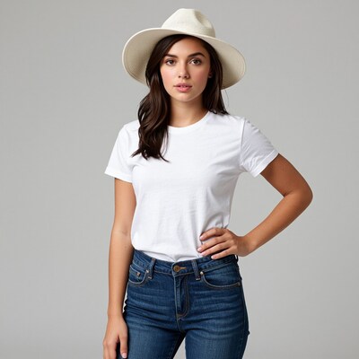 Woman in White T-Shirt and Hat
