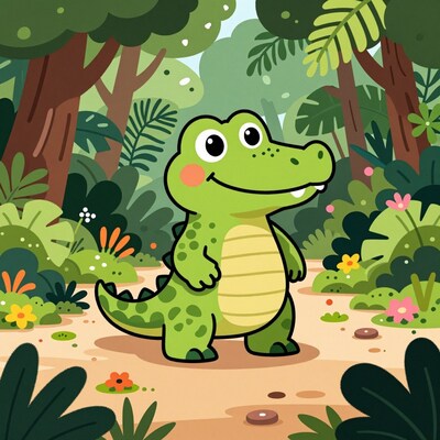 Cartoon crocodile in jungle