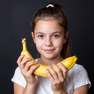 Girl holding giant banana