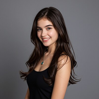 Smiling young woman with long brown hair