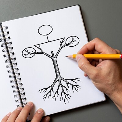 Hand drawing tree diagram in notebook