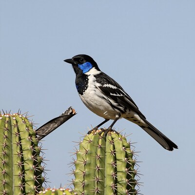 Black and Blue Bird on Cactus