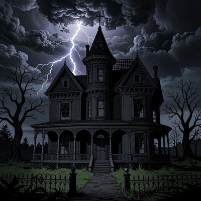 Haunted Victorian House Lightning Storm