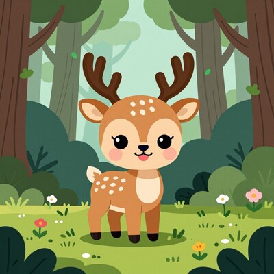Cartoon deer in forest