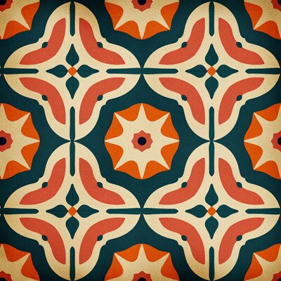 Vintage Orange Teal Tile Pattern