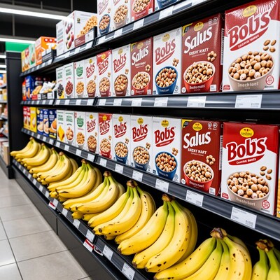 Grocery Store Cereal Aisle with Bananas