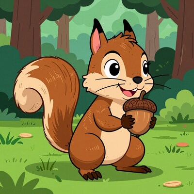 Cartoon Squirrel with Acorn