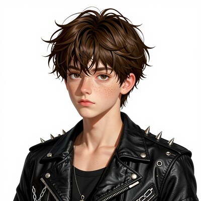 Anime boy in spiked leather jacket
