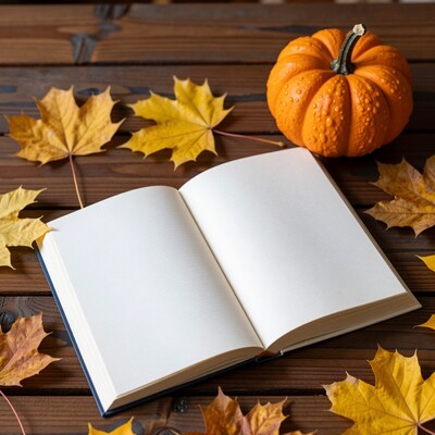 Open Book Pumpkin Autumn Leaves