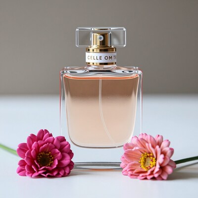 Perfume bottle with pink flowers