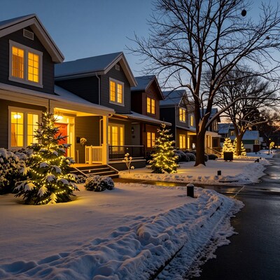 Snowy Christmas Street at Dusk