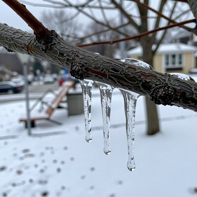 Icicles on Tree Branch