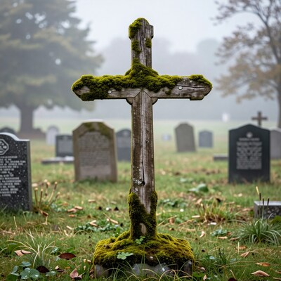 Mossy Wooden Cross Graveyard