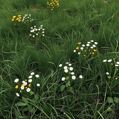 Wild daisies and buttercups in grass