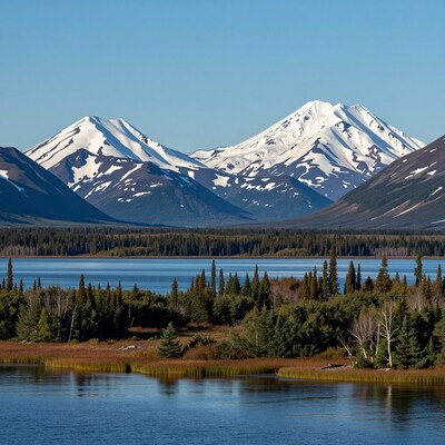 Snowy Mountain Lake Landscape