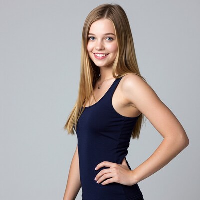 Smiling young woman in navy tank top
