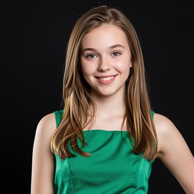 Smiling teen girl in green dress