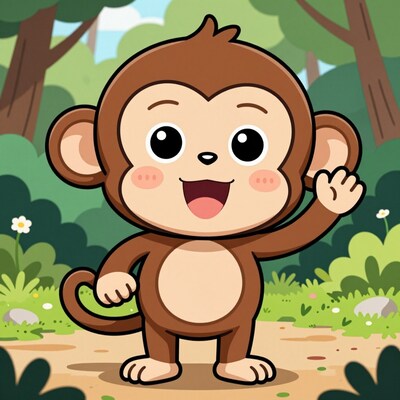 Cartoon Monkey Waving