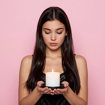 Woman holding lit candle