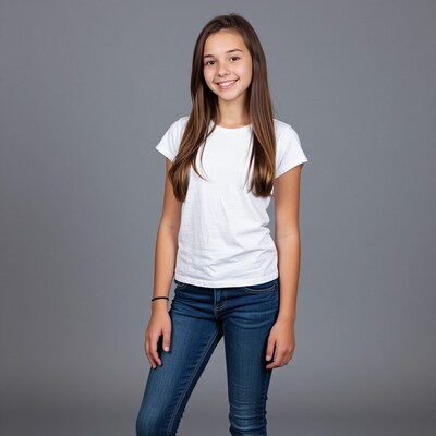 Smiling teenage girl in white t-shirt