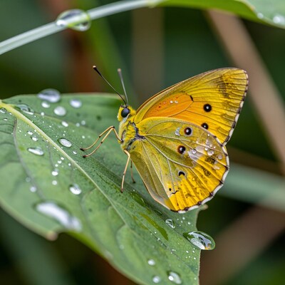 Yellow Butterfly on Leaf