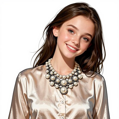 Smiling young woman with pearl necklace