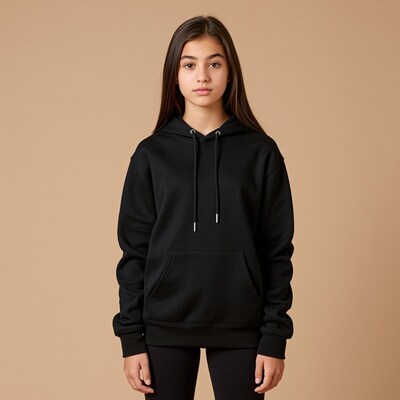Young woman in black hoodie