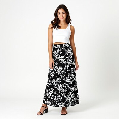 Woman in Floral Maxi Skirt