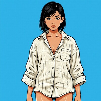 Cartoon woman in white shirt