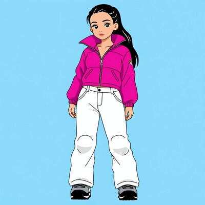 Cartoon girl in pink jacket