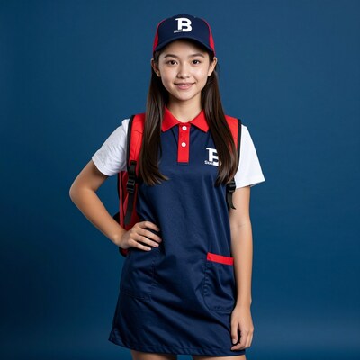Asian girl in school uniform with backpack