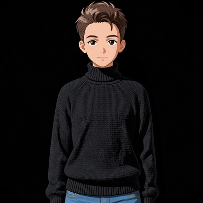 Anime boy in black turtleneck sweater