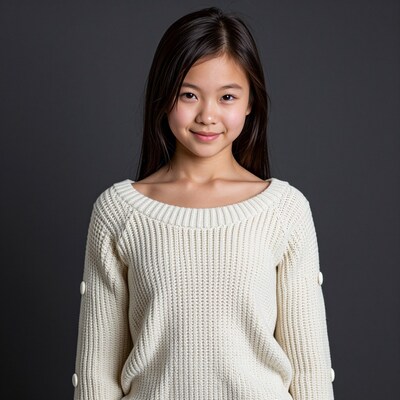 Young East Asian girl in white sweater