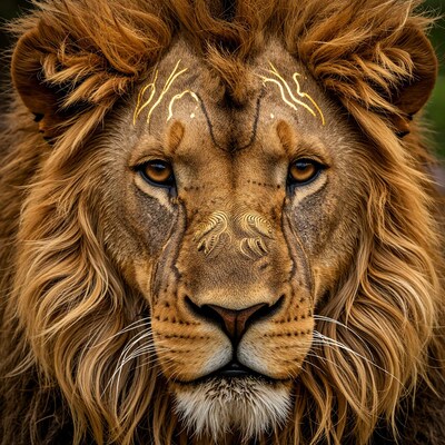 Majestic Lion with Golden Markings